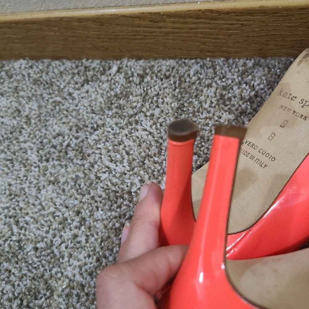 Kate Spade Catia Geranium Salmon Coral Patent Bow Barbiecore Heels Pumps - Picture 9 of 9